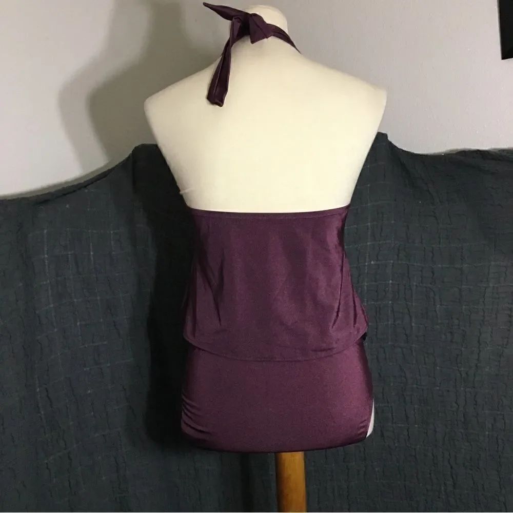 Perry Ellis Burgandy Tankini Size M/L - Picture 5 of 9